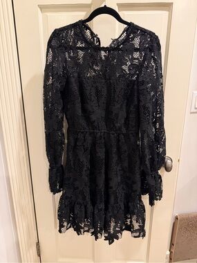 Aqua Black Lace Dress with Sheer Crochet Detail